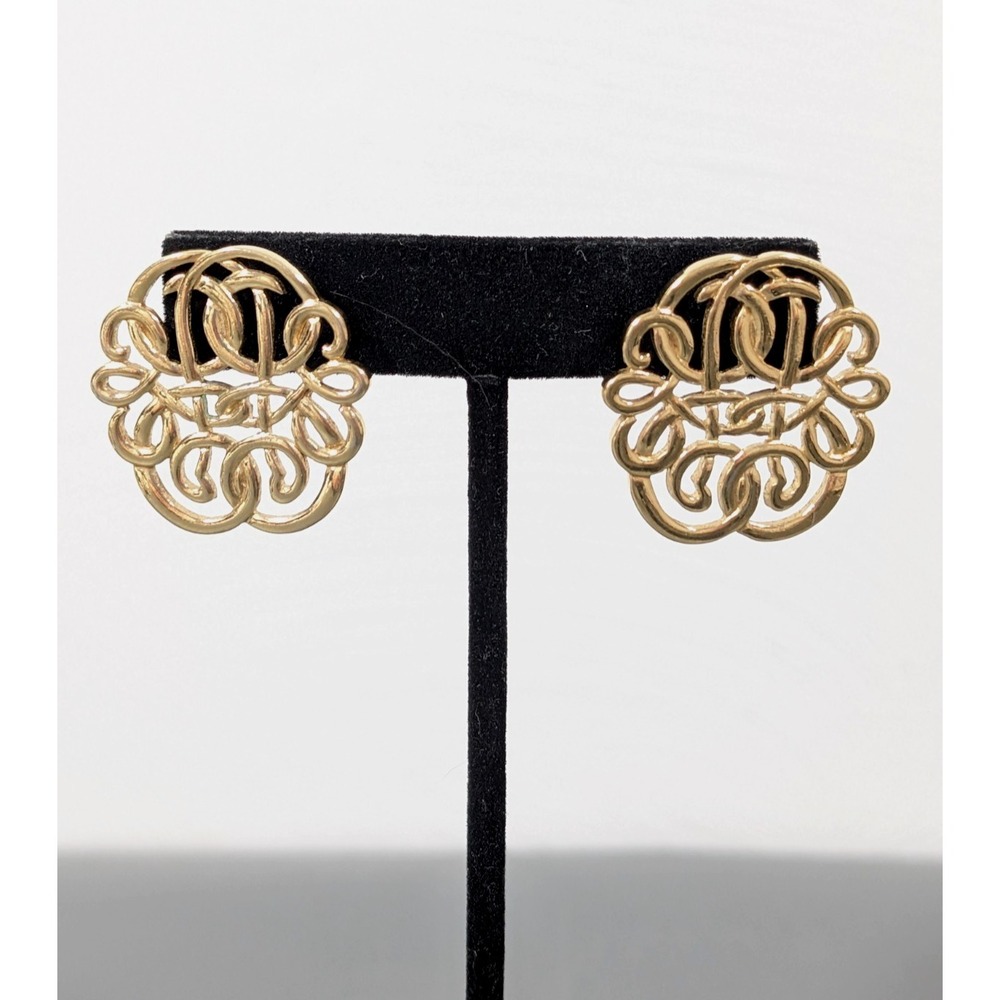 Vintage Avon Large Open Filigree Style Earrings Statement Gold Tone